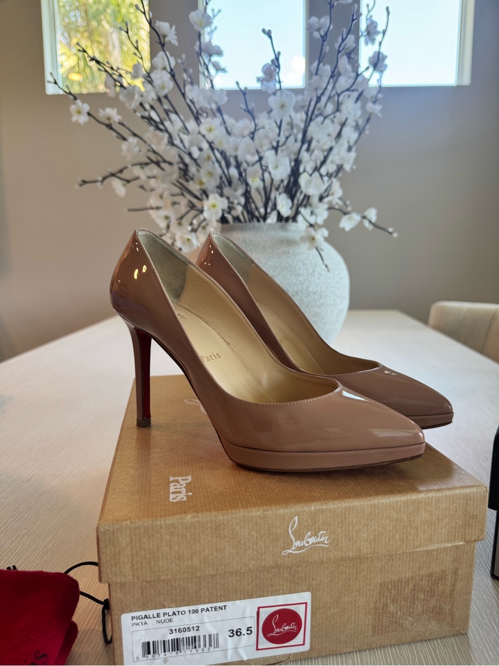 Christian Louboutin Nude Patent Leather Platform Pumps with Red Soles